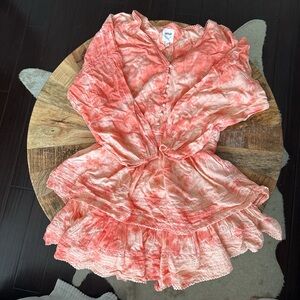 aerie Peach Tie-Dye V-Neck Romper